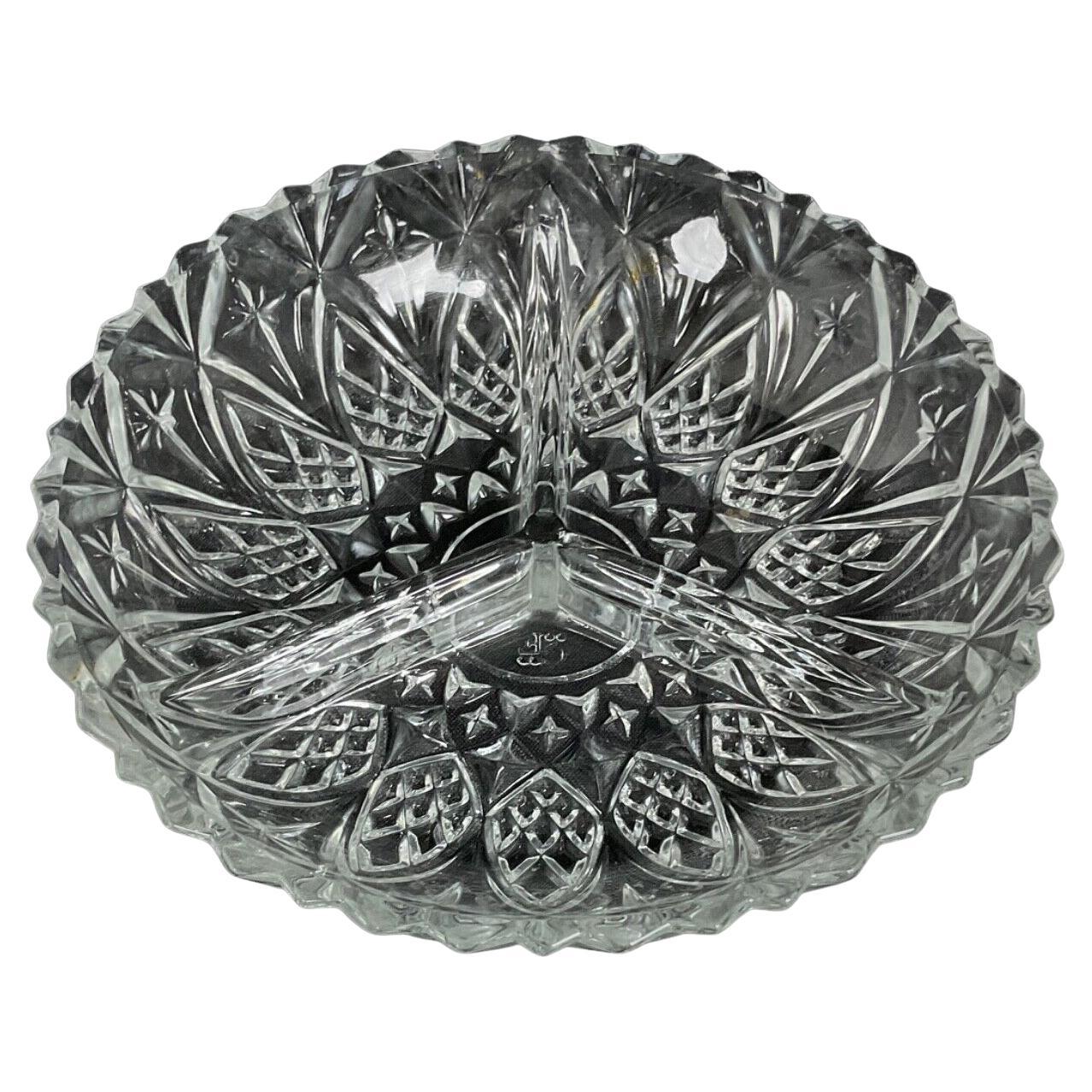 Plato Dividido de Cristal Vintage del Siglo XX con Diseño Grabado - Francés - 2Y440 en venta