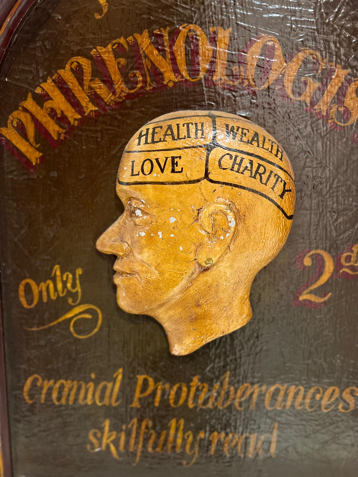American Vintage 20th Century Hand Painted Trade Wood Sign, Phrenologist