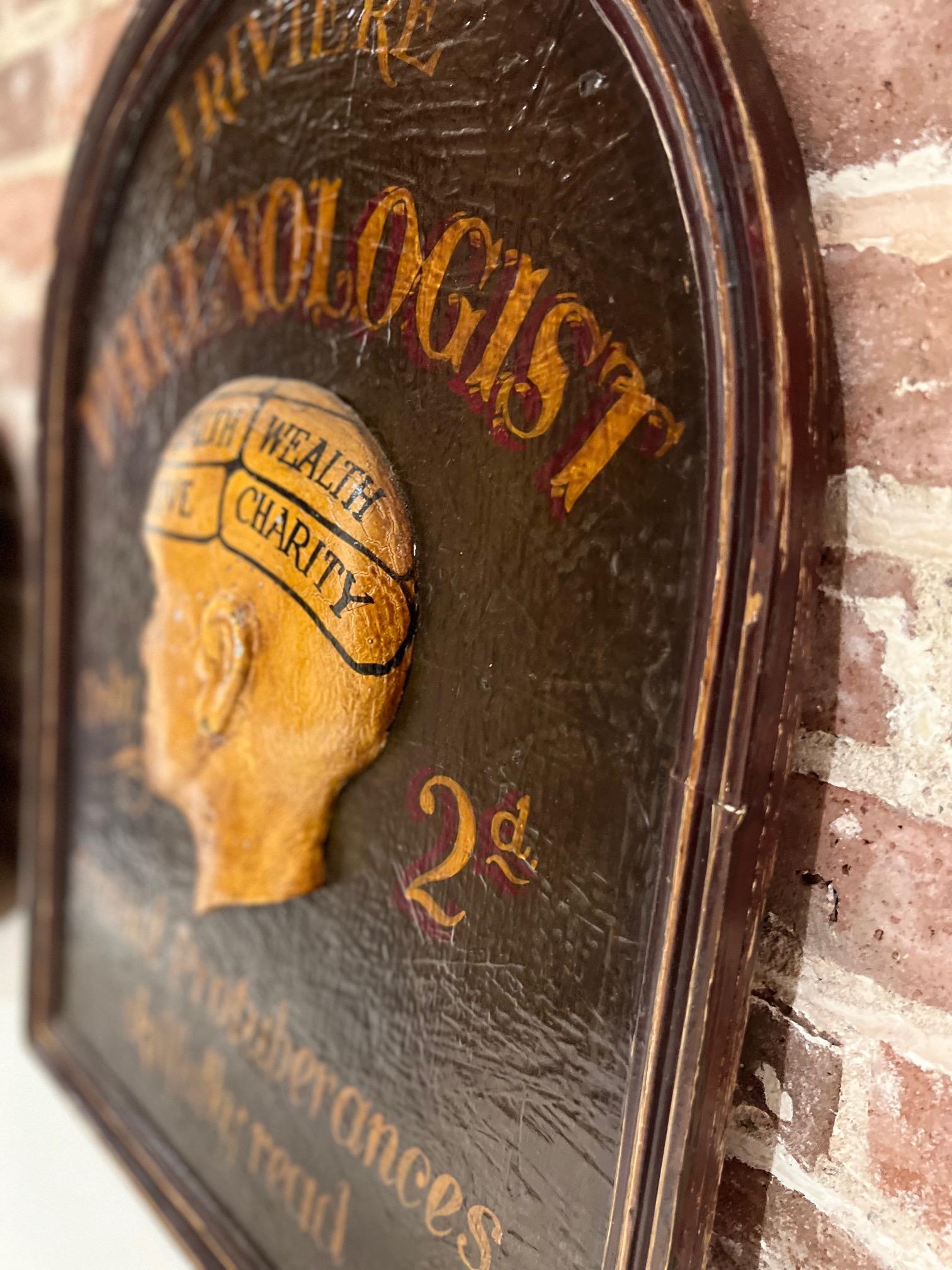 Vintage 20th Century Hand Painted Trade Wood Sign, Phrenologist In Good Condition In Morristown, NJ