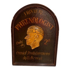 Panneau en bois vintage peint à la main du 20ème siècle - Phrenologiste