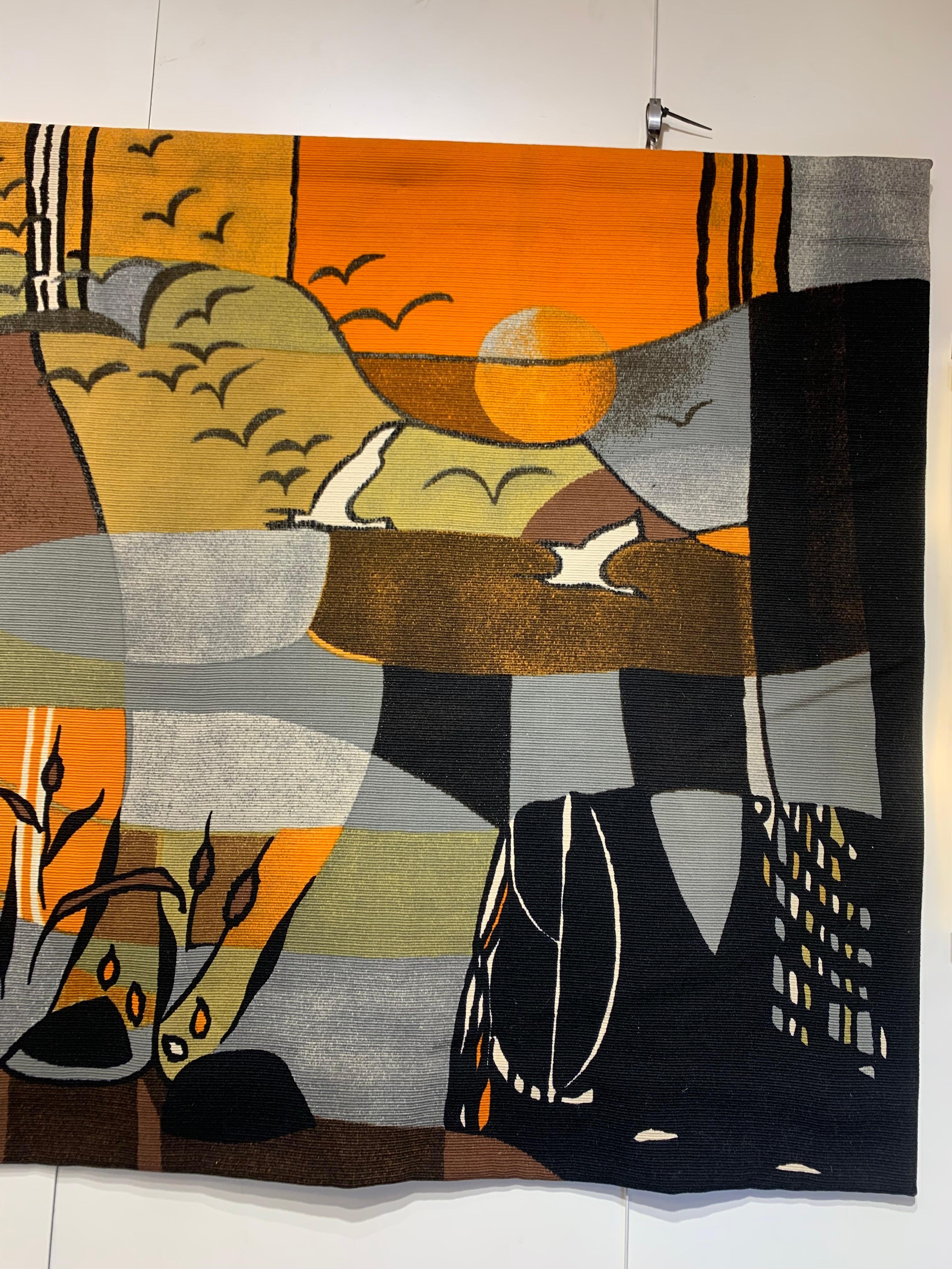 Late 20th Century Vintage 20th Century Hand-Woven Tapestry Signed by Michele Cahard For Sale