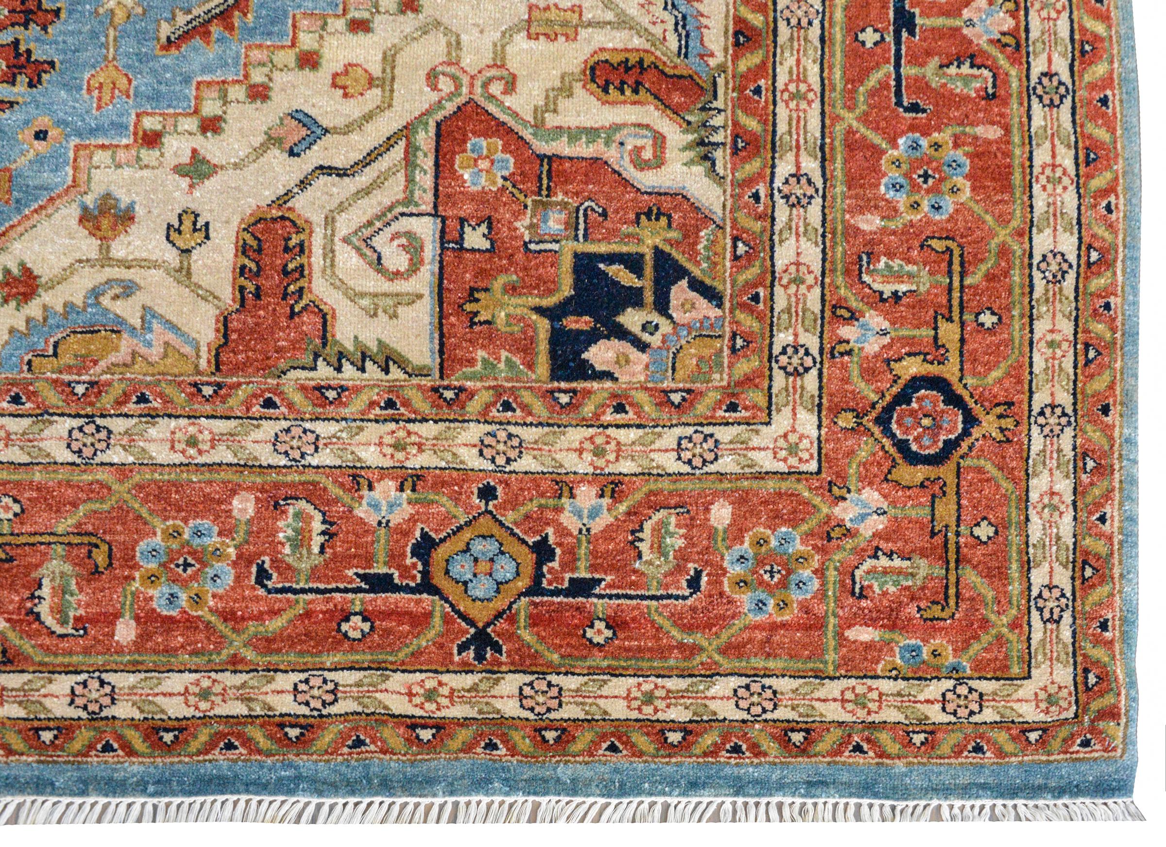 Contemporary Hand Knotted Heriz-Style Rug For Sale