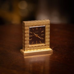 Vintage Siglo XX Hermès Reloj de escritorio de latón dorado de fabricación suiza c.1960