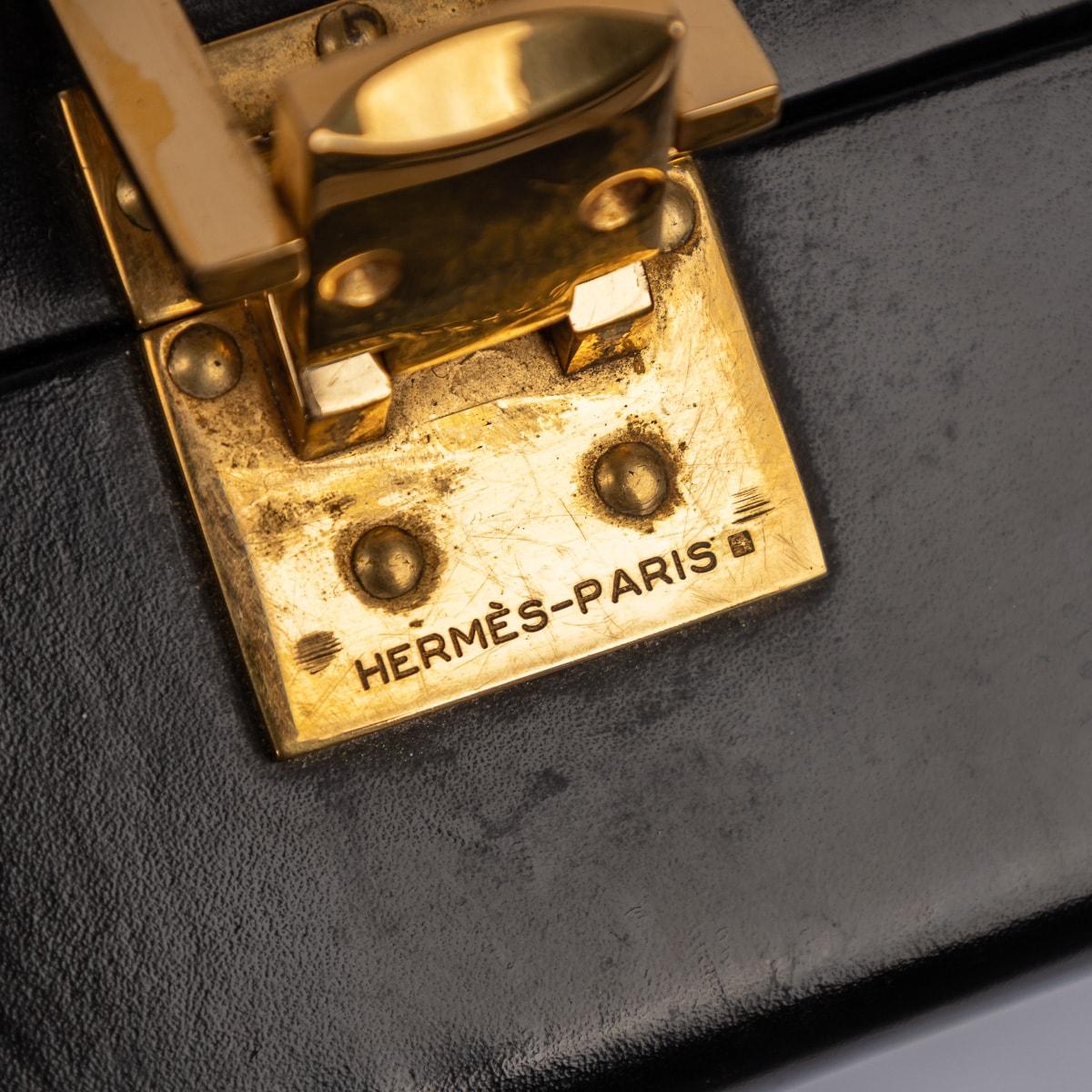 Vintage 20th Century Hermès Hard Sided Black Leather Briefcase c.1990 For Sale 6