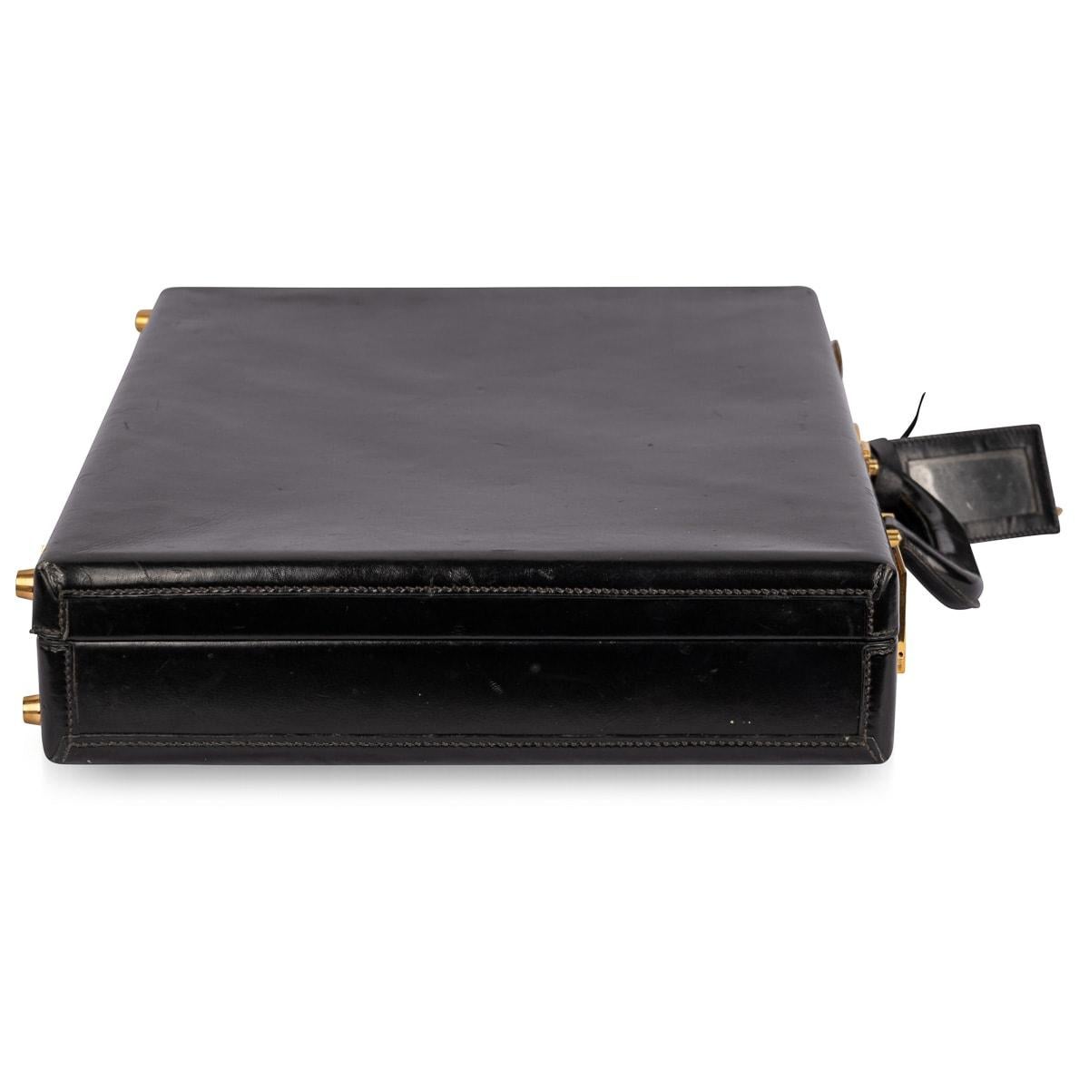 French Vintage 20th Century Hermès Hard Sided Black Leather Briefcase c.1990