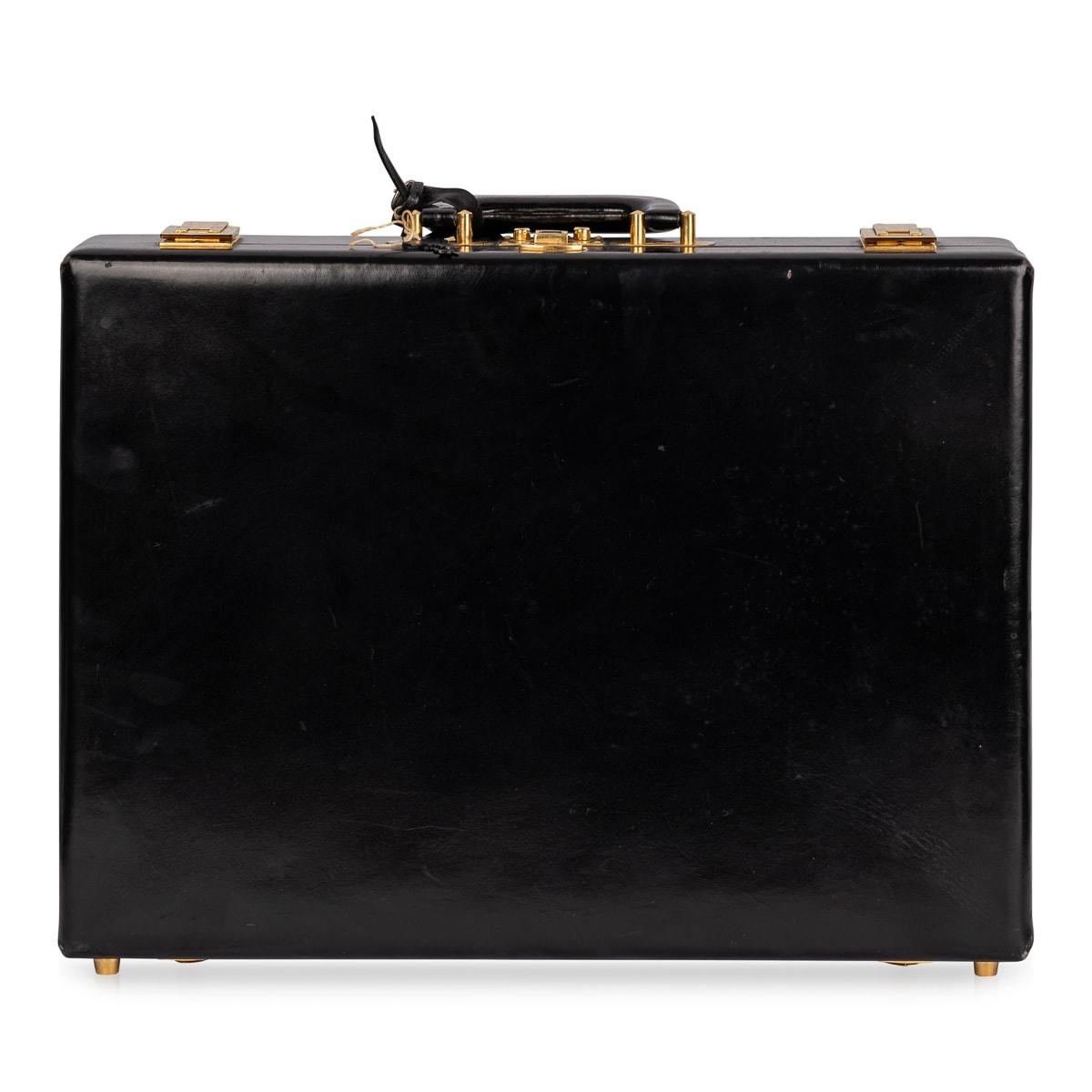 Gold Plate Vintage 20th Century Hermès Hard Sided Black Leather Briefcase c.1990
