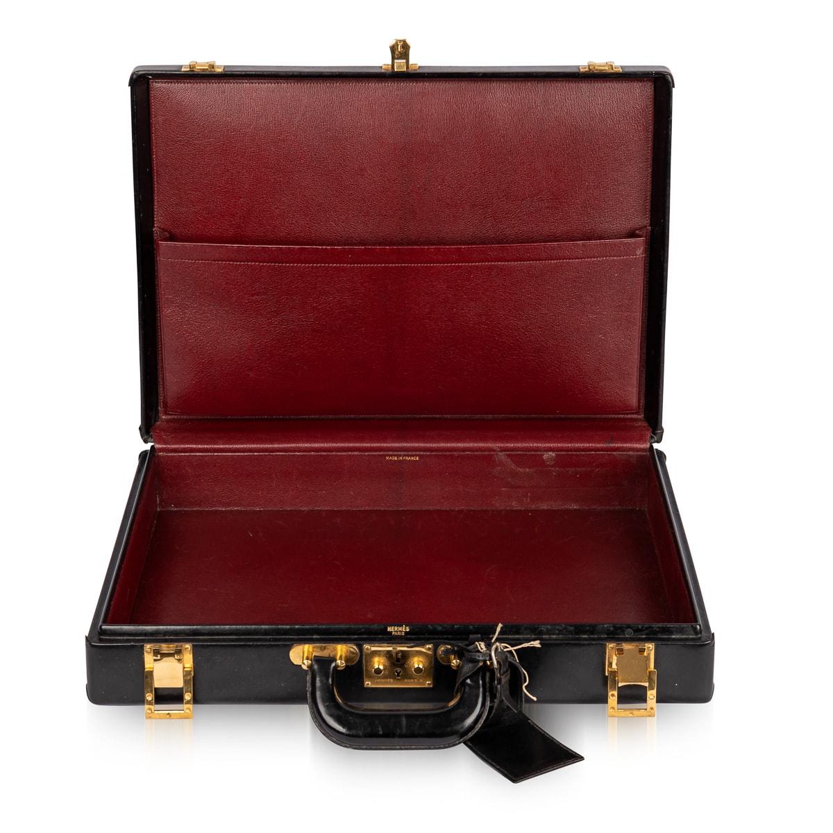 Vintage 20th Century Hermès Hard Sided Black Leather Briefcase c.1990 For Sale 2