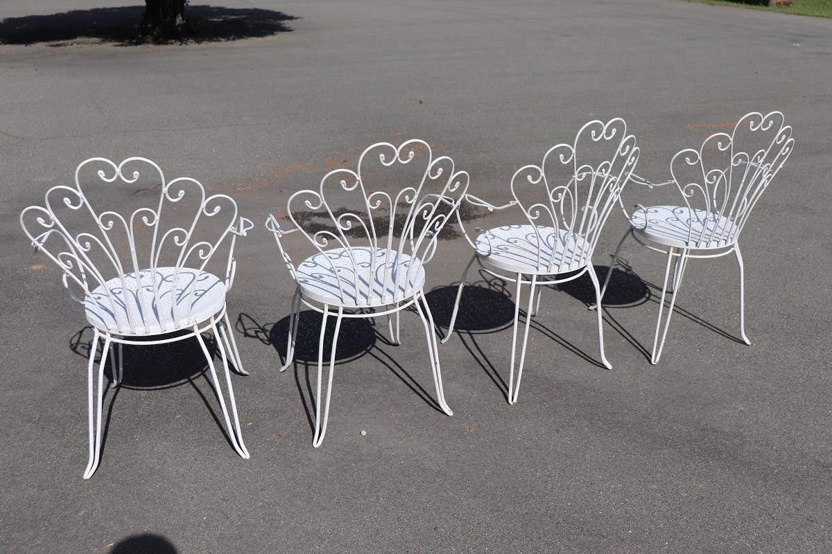 Vintage 20th Century Iron Garden Set with 4 Armchairs and Rectangular Table For Sale 6