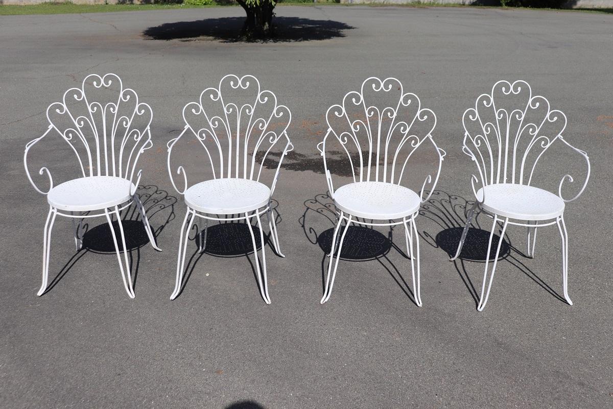 Italian Vintage 20th Century Iron Garden Set with 4 Armchairs and Rectangular Table For Sale