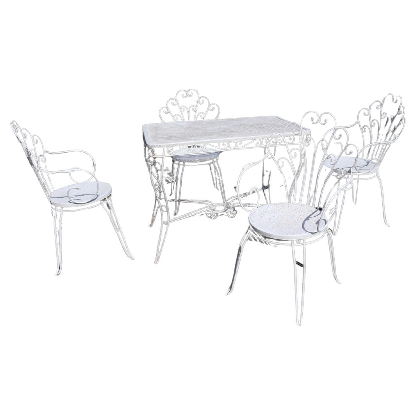 Ensemble de jardin vintage du 20ème siècle avec 4 fauteuils et table rectangulaire en vente