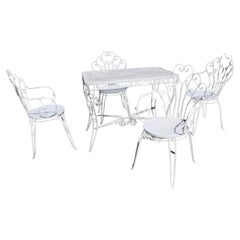 Retro 20th Century Iron Garden Set with 4 Armchairs and Rectangular Table