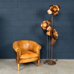 Vintage 20th Century Italian Brass Floral Floor Lamp c.1970