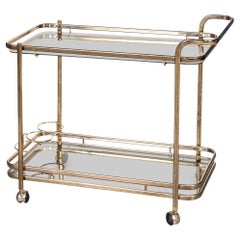 Vintage 20th Century Italian Brass Framed Drinks Trolley c.1980