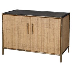 Vintage 20th Century Italian Brass Framed Rattan & Faux Bamboo Cabinet c.1980