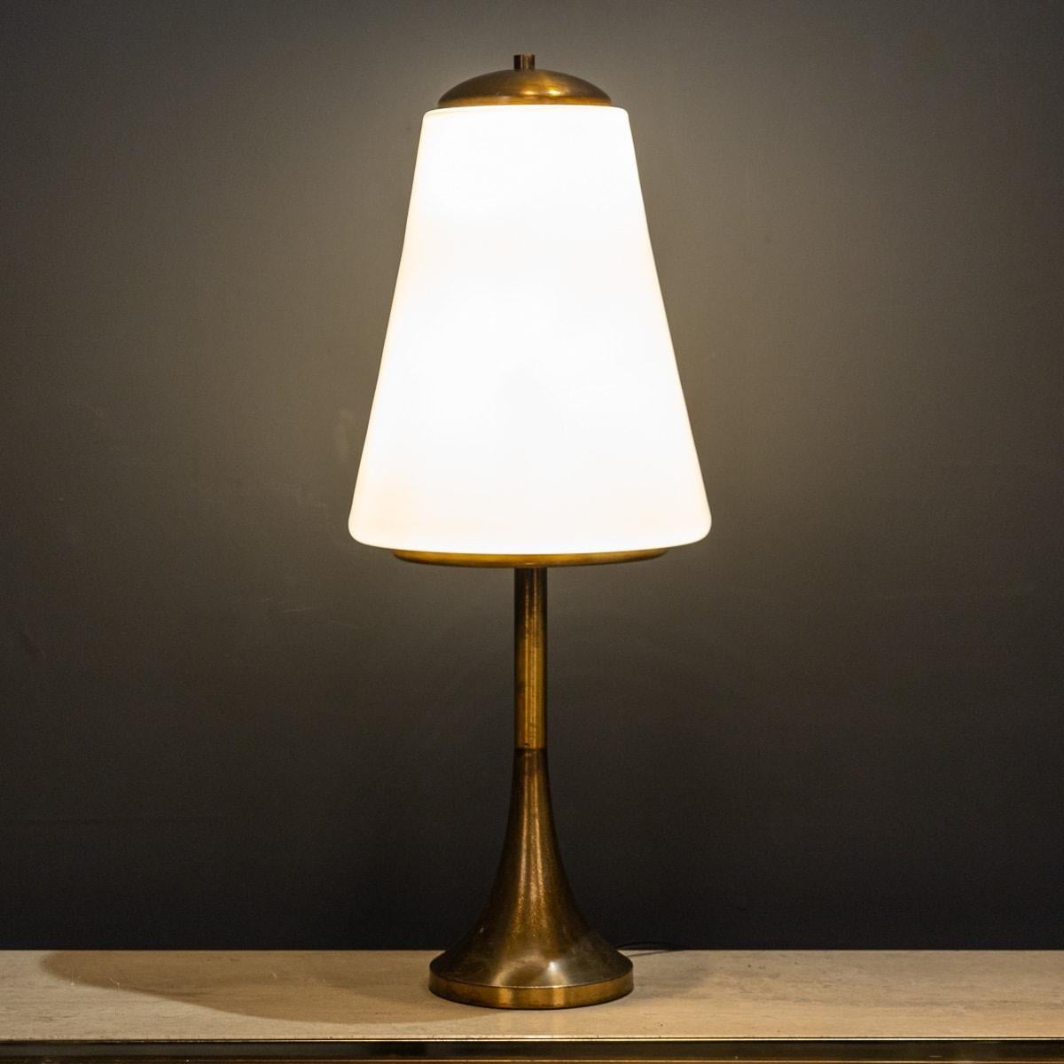 Mid-Century Modern Vintage 20th Century Italian Brass & Opaque White Glass Lamp c.1970 For Sale