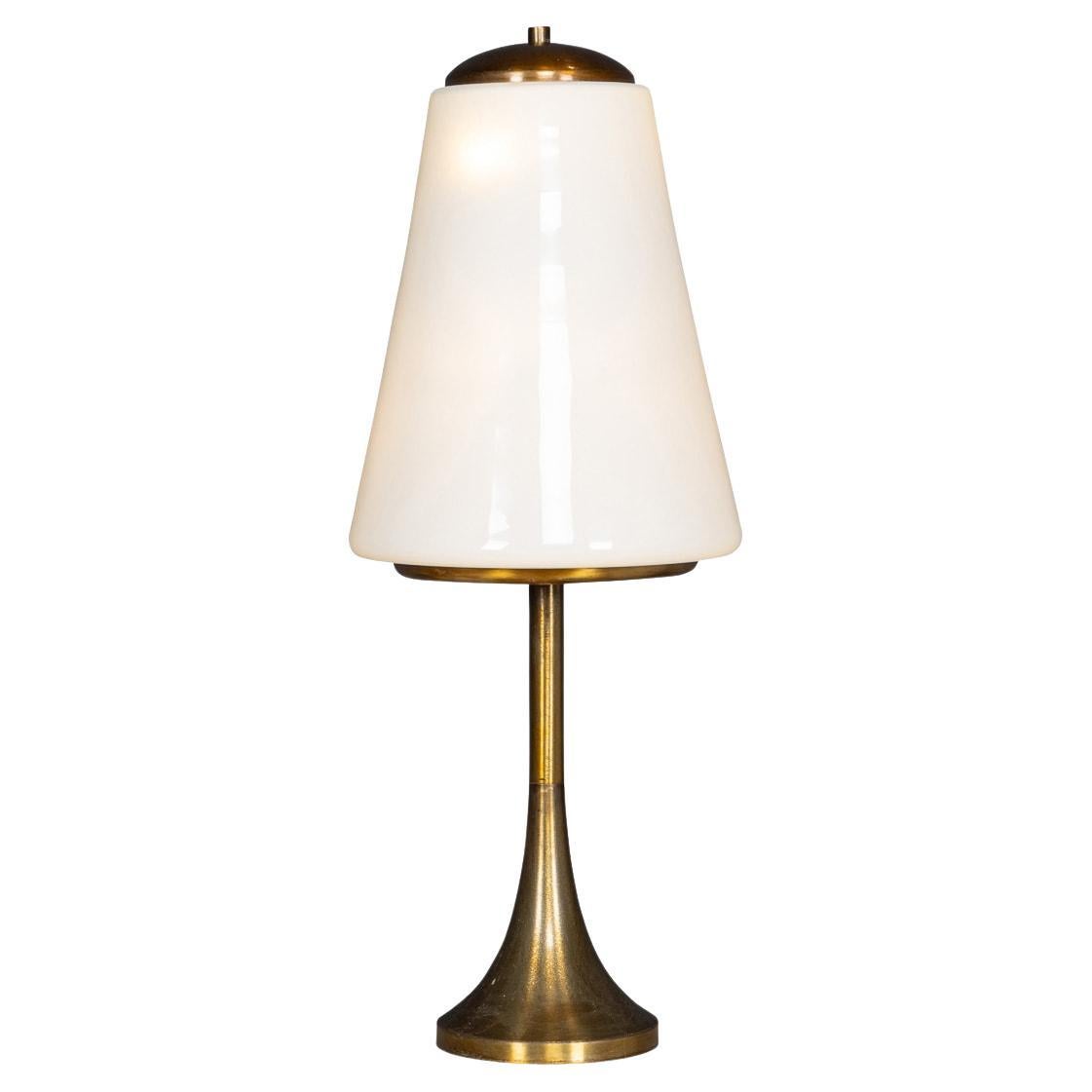 Vintage 20th Century Italian Brass & Opaque White Glass Lamp c.1970 For Sale