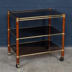 Vintage 20th Century Italian Brass & Smoked Glass Drinks Trolley c.1980