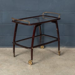 Vintage 20th Century Italian Brass & Wood Drinks Trolley c.1960
