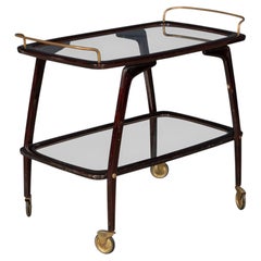 Vintage 20th Century Italian Brass & Wood Drinks Trolley c.1960