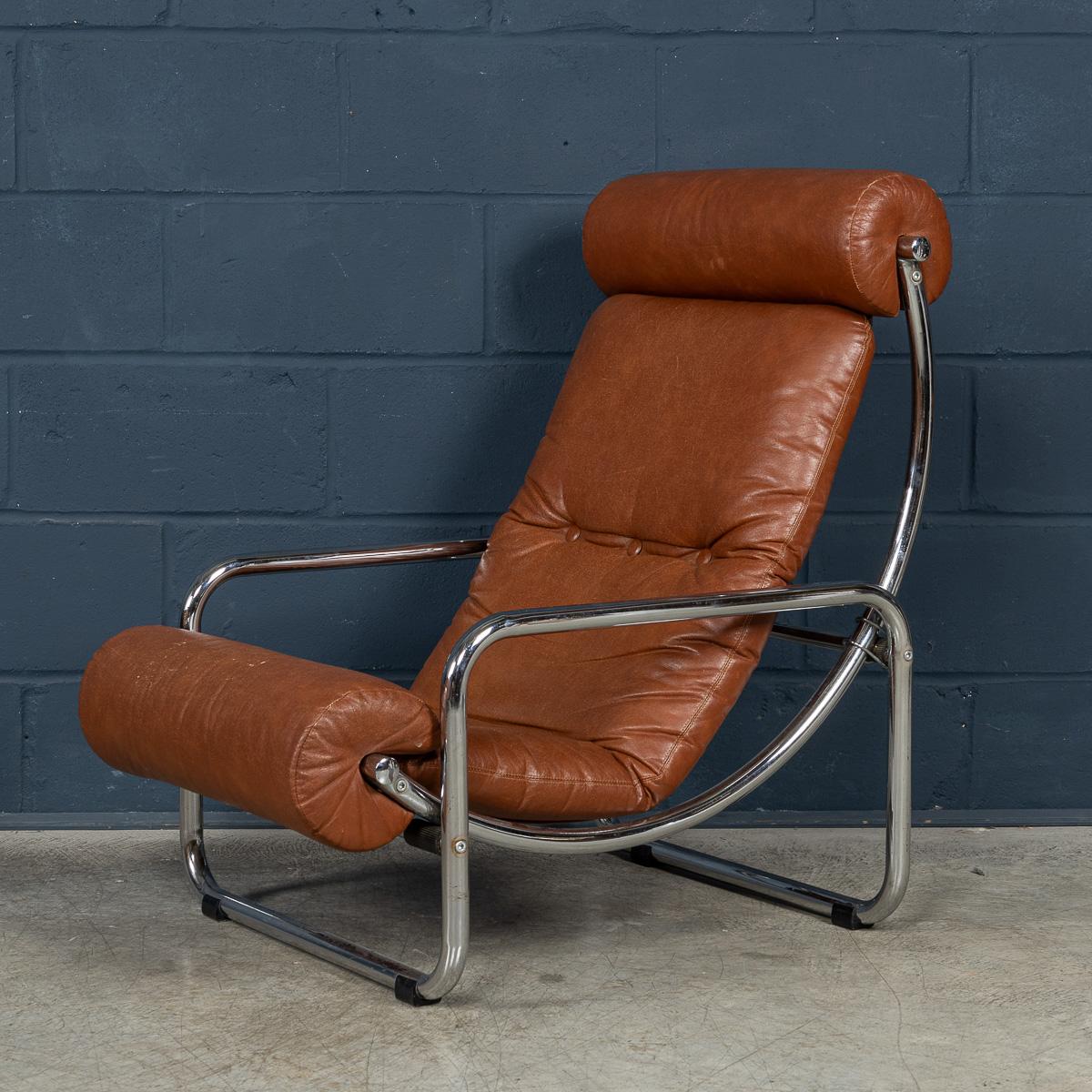 Vintage 20th Century Italian Brown Leather Recliner Armchair c.1980 en vente 3