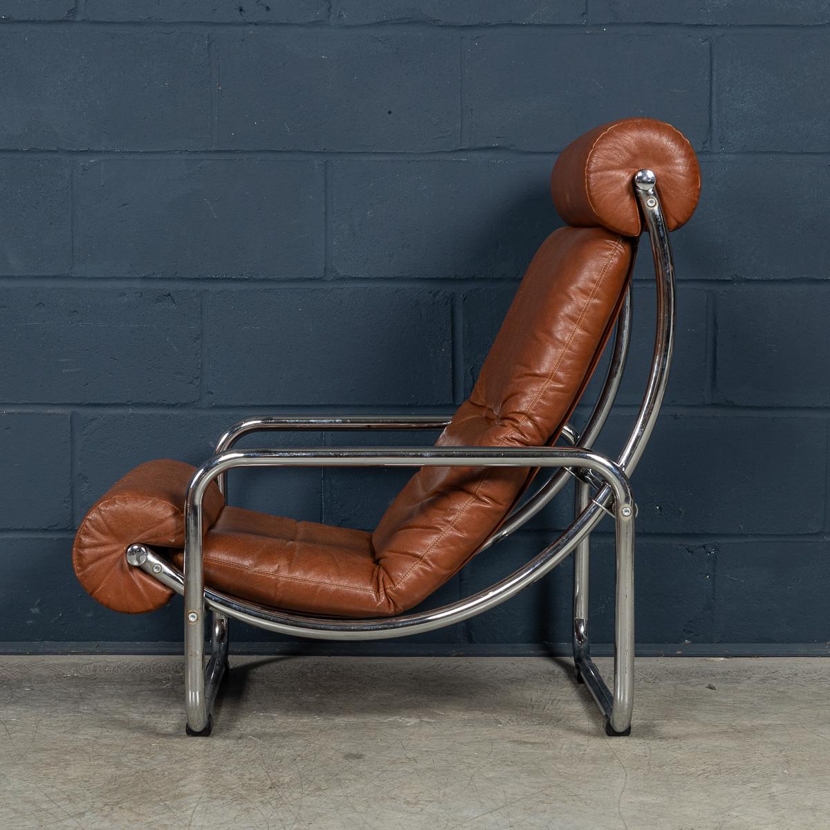 Vintage 20th Century Italian Brown Leather Recliner Armchair c.1980 en vente 4
