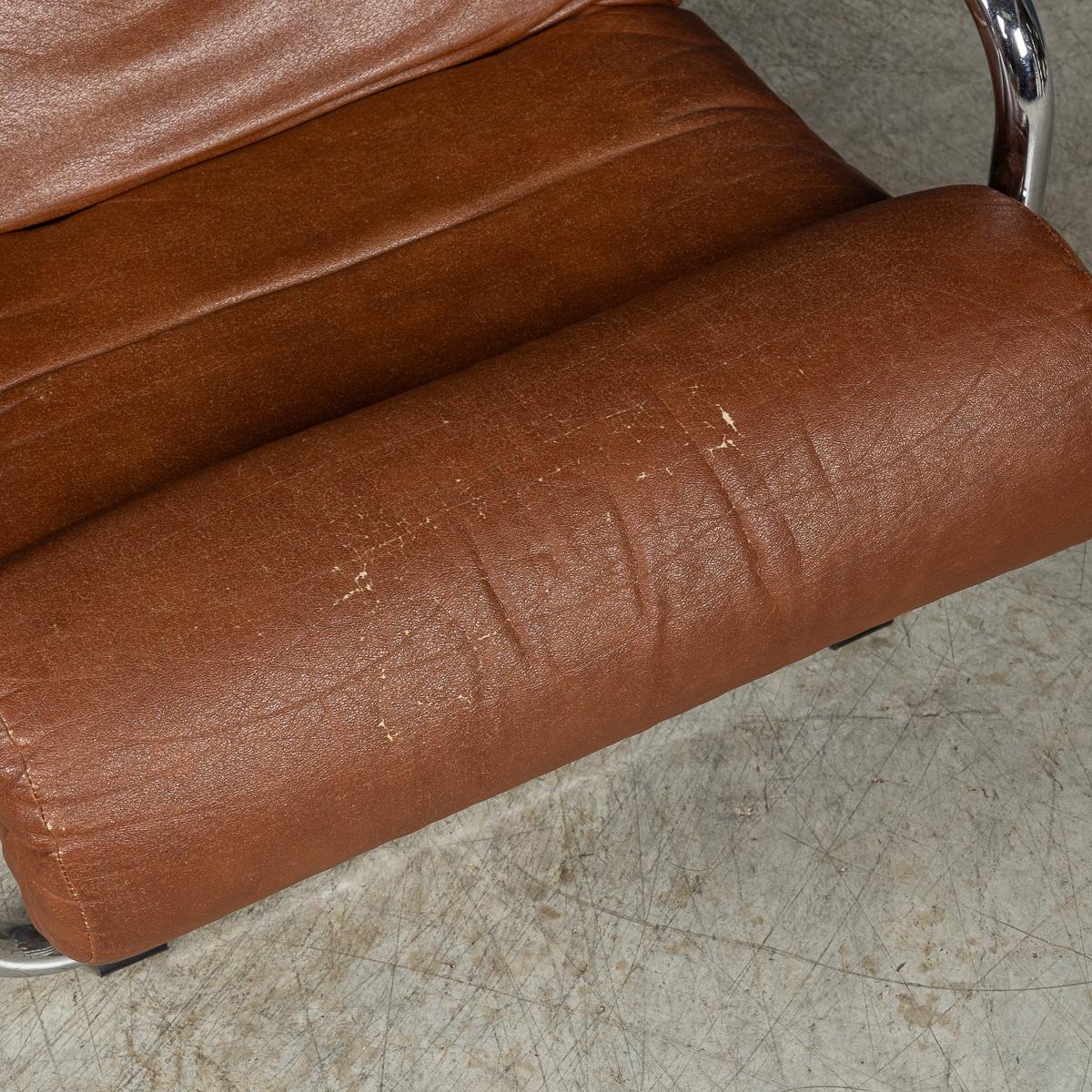 Vintage 20th Century Italian Brown Leather Recliner Armchair c.1980 en vente 6