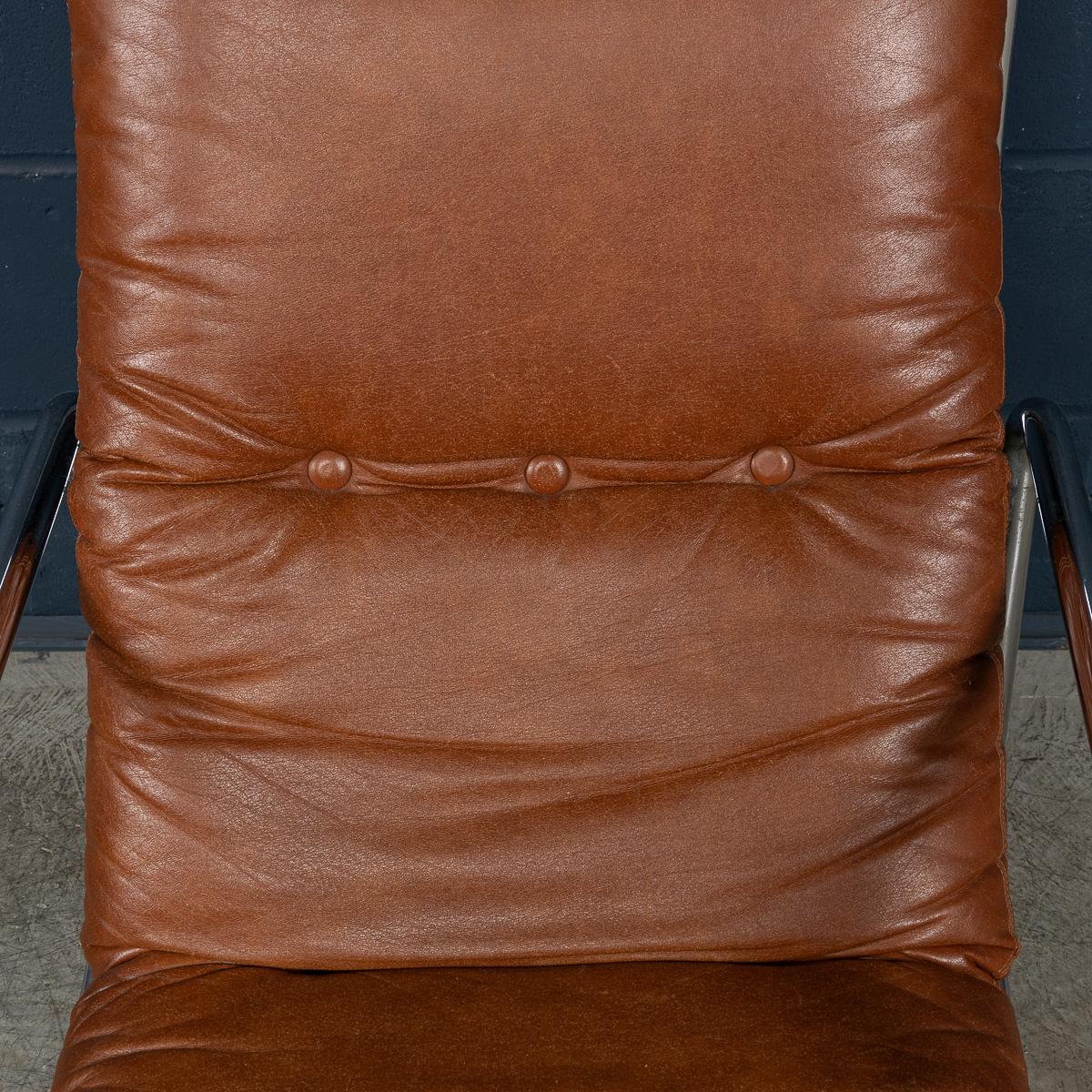 Vintage 20th Century Italian Brown Leather Recliner Armchair c.1980 en vente 8