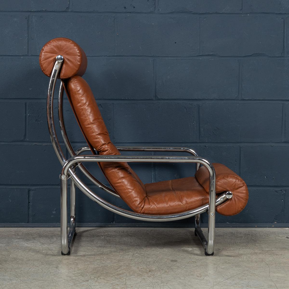 Vintage 20th Century Italian Brown Leather Recliner Armchair c.1980 en vente 1