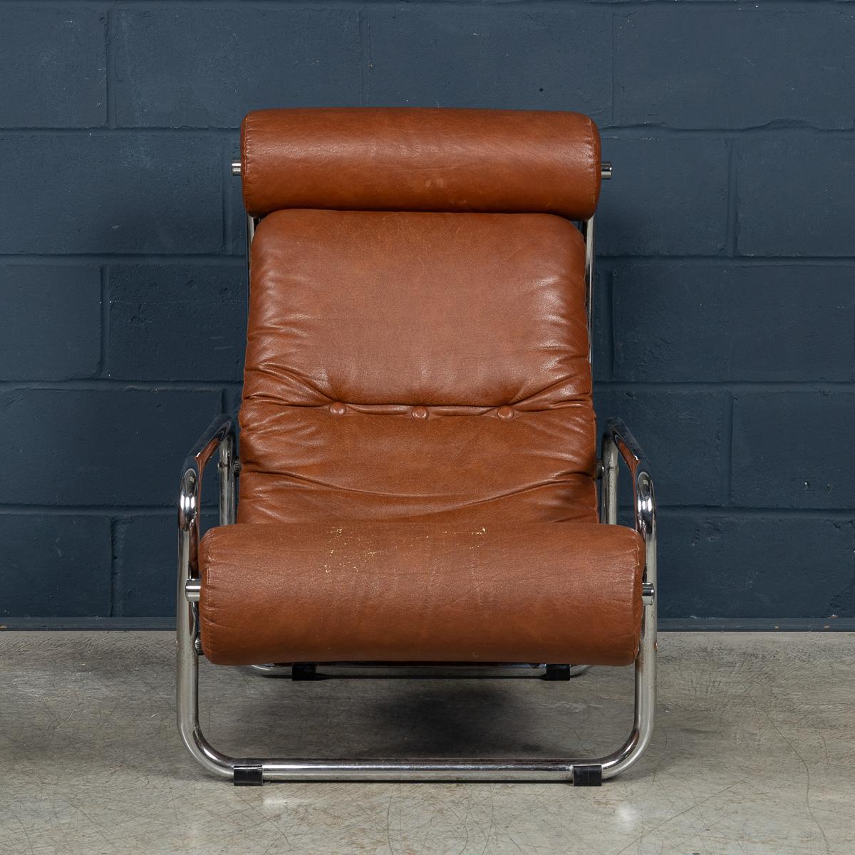 Vintage 20th Century Italian Brown Leather Recliner Armchair c.1980 en vente 2