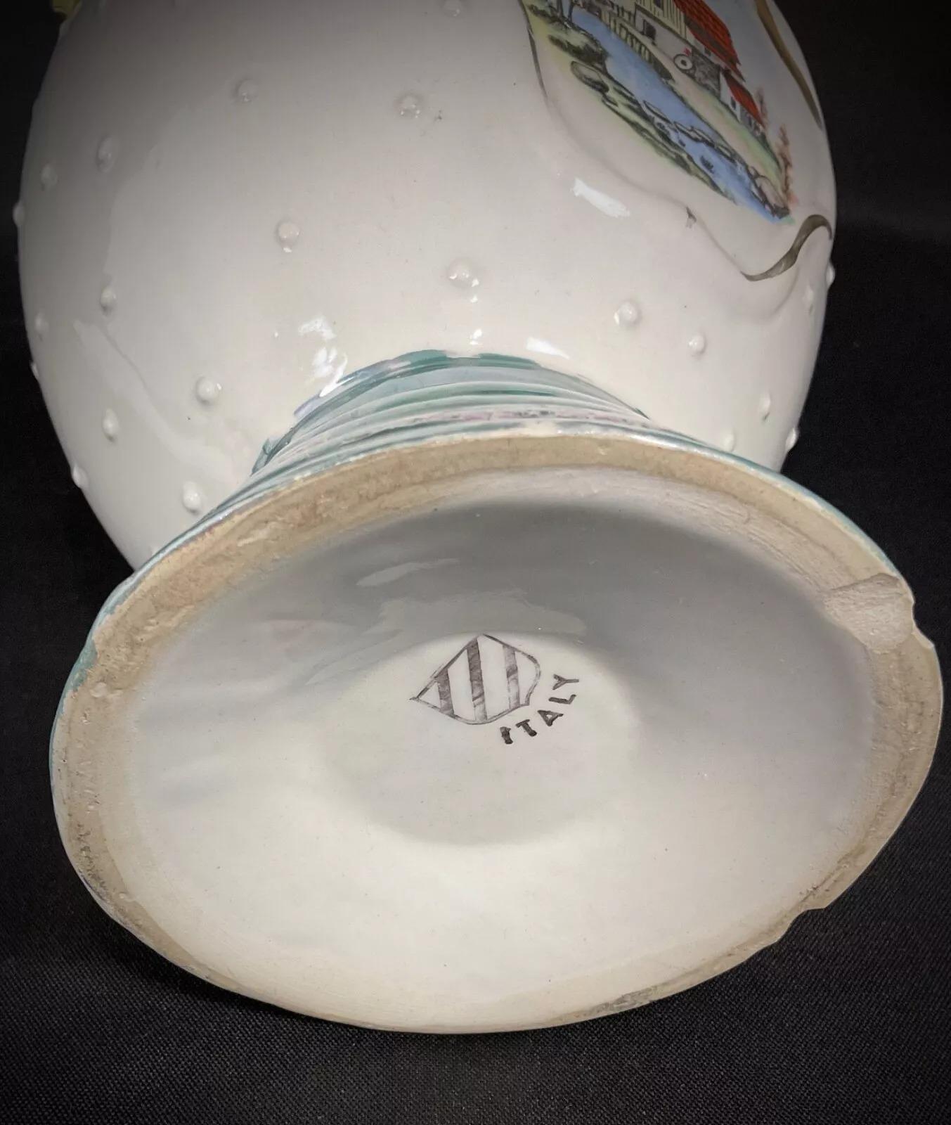 Vaso in ceramica italiana del XX secolo con decorazioni di paesaggi - 2Y479 in vendita 6