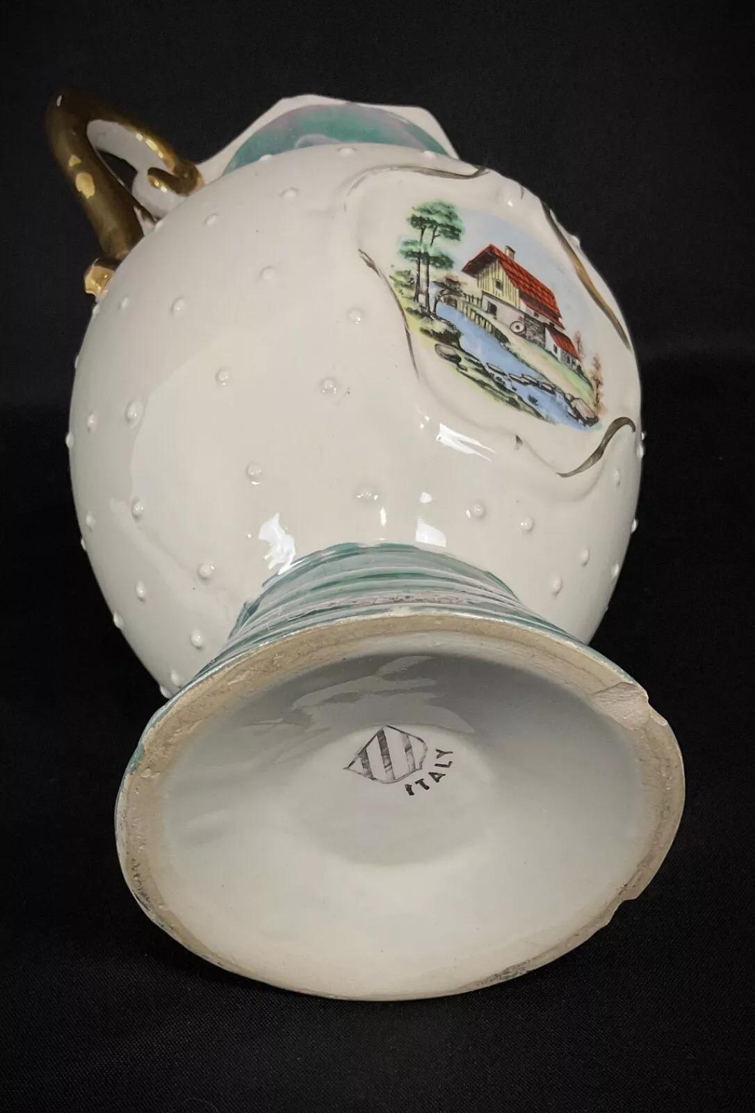 Ceramica Vaso in ceramica italiana del XX secolo con decorazioni di paesaggi - 2Y479 in vendita