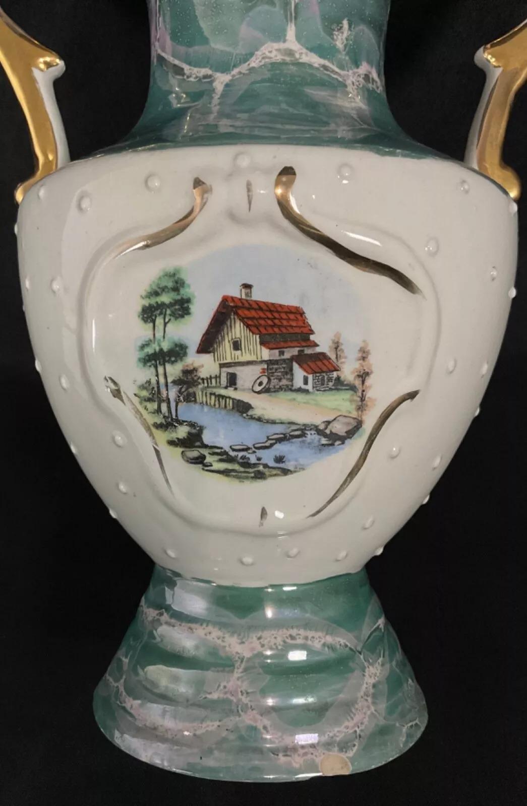 Vaso in ceramica italiana del XX secolo con decorazioni di paesaggi - 2Y479 in vendita 1