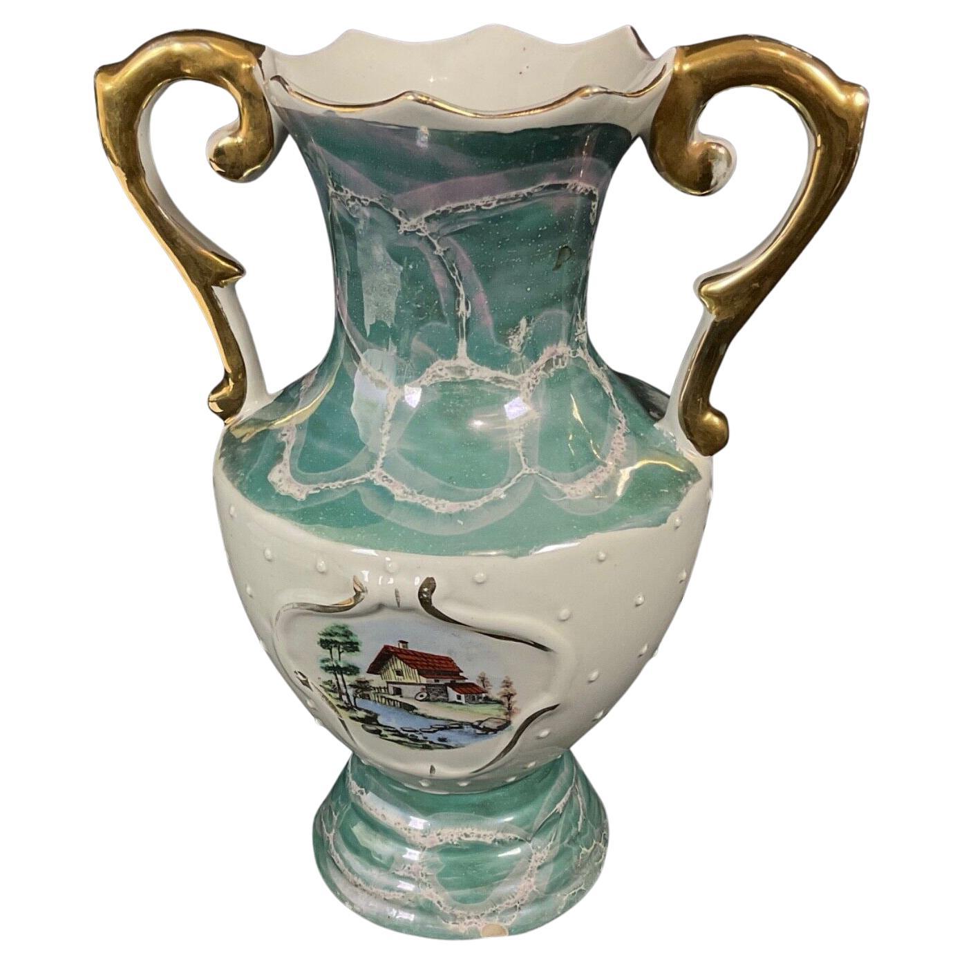 Vintage 20th Century Italian Ceramic Vase with Landscape Decor - 2Y479
