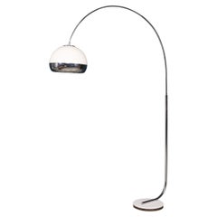 Vintage 20ème siècle Italian Chrome Arc Floor Lamp With Opaline Shade c.1970