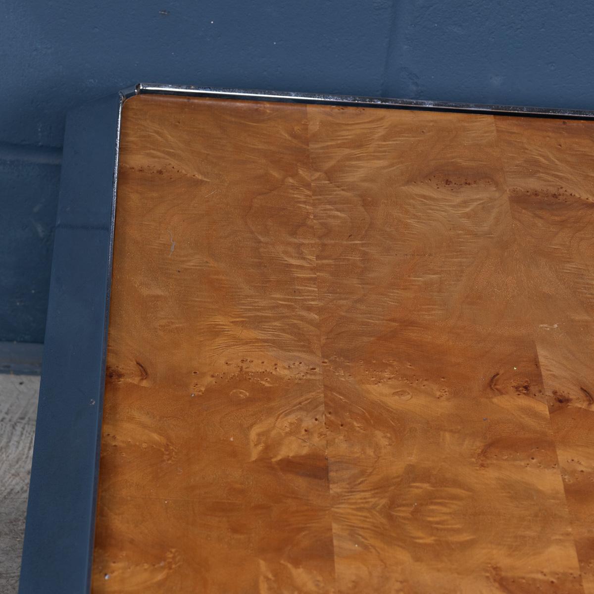 Vintage 20th Century Italian Chrome & Burr Walnut Coffee Table c.1980 For Sale 9