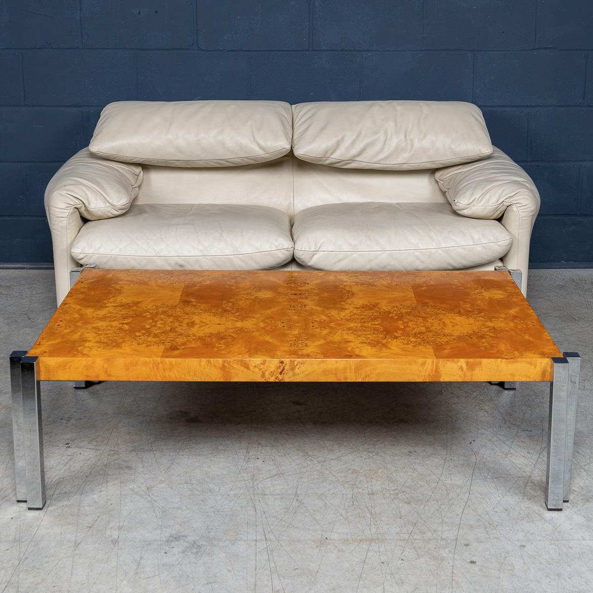 Other Vintage 20th Century Italian Chrome & Burr Walnut Coffee Table c.1980 For Sale
