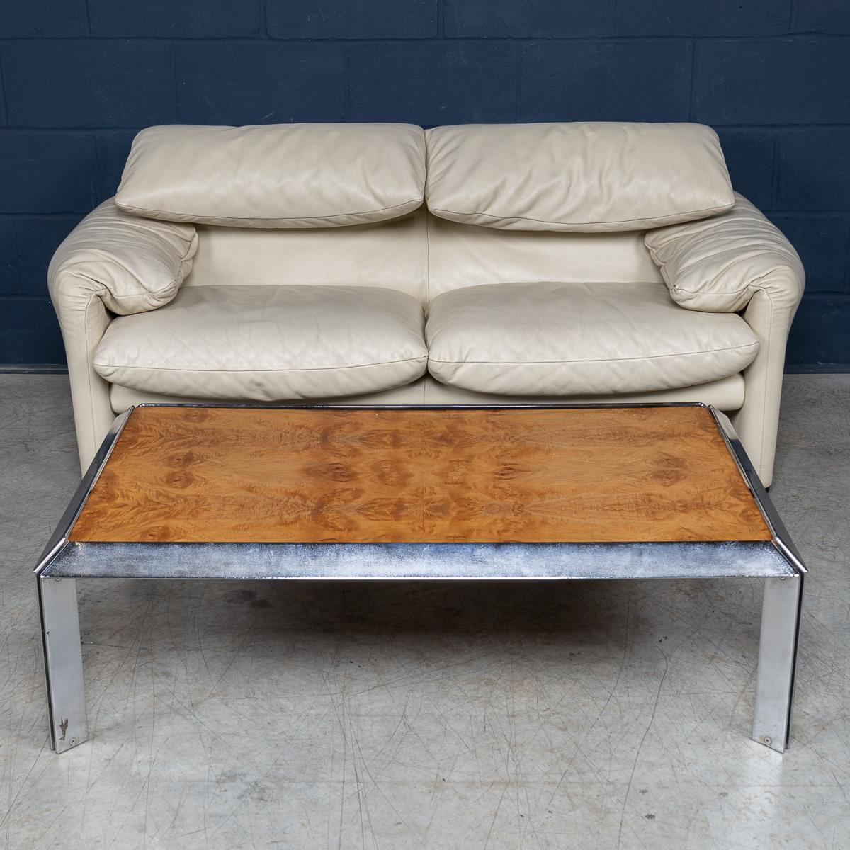Other Vintage 20th Century Italian Chrome & Burr Walnut Coffee Table c.1980 For Sale