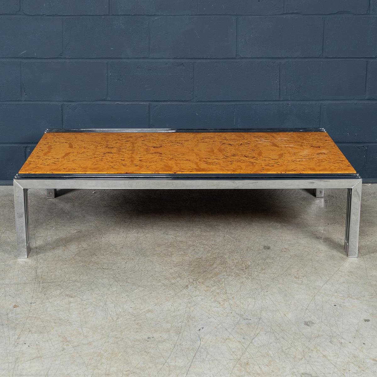 Italienischer Vintage-Couchtisch aus Chrom und Wurzelholz aus Nussbaumholz, 20. Jahrhundert, um 1980 (Sonstiges) im Angebot