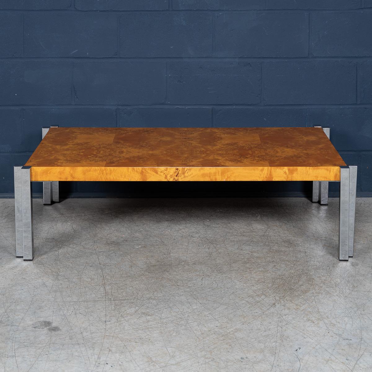 Vintage 20th Century Italian Chrome & Burr Walnut Coffee Table c.1980 In Good Condition For Sale In Royal Tunbridge Wells, Kent