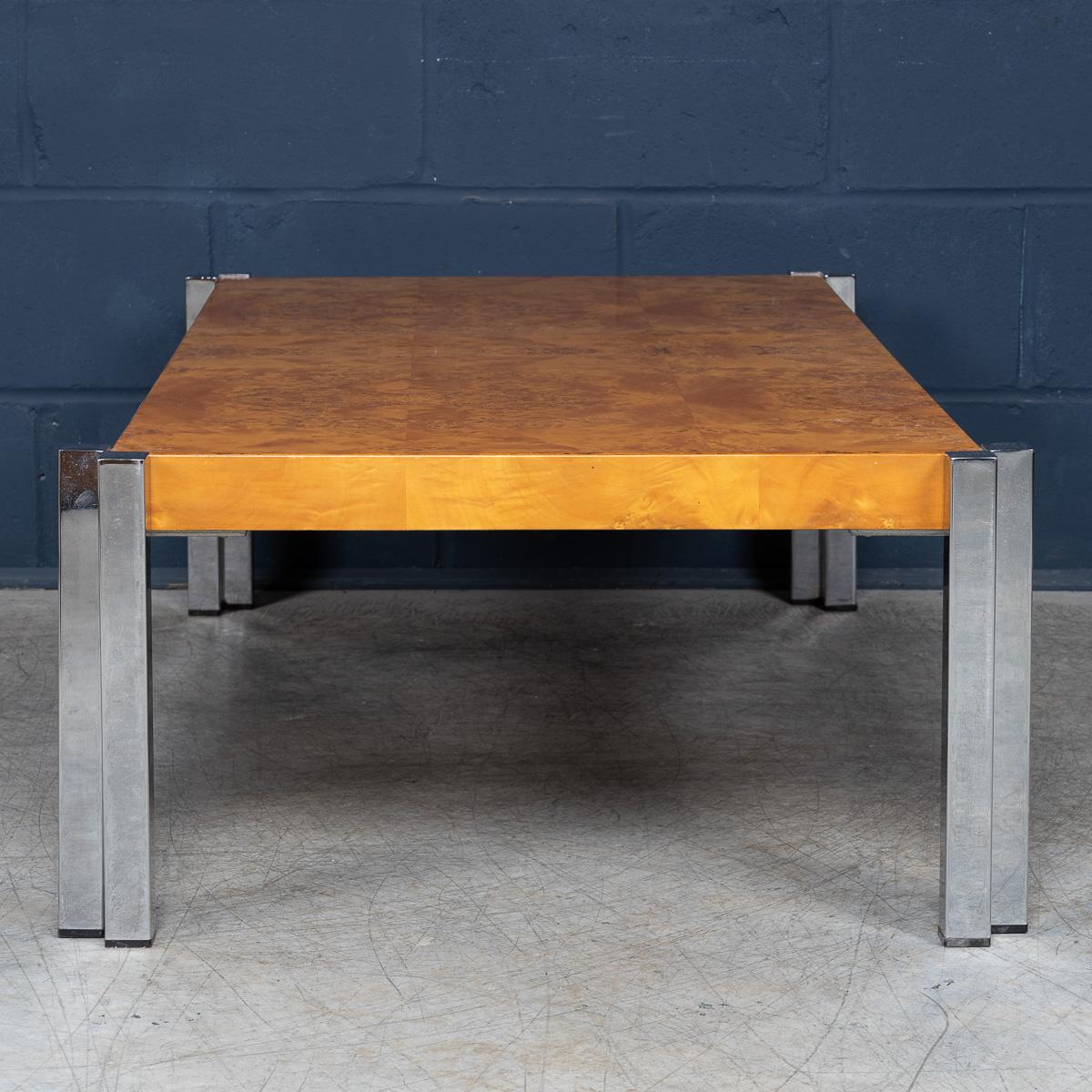 Vintage 20th Century Italian Chrome & Burr Walnut Coffee Table c.1980 For Sale 1