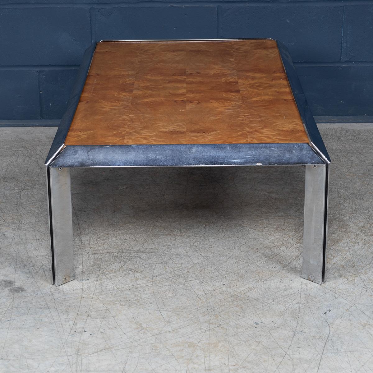 Vintage 20th Century Italian Chrome & Burr Walnut Coffee Table c.1980 For Sale 1