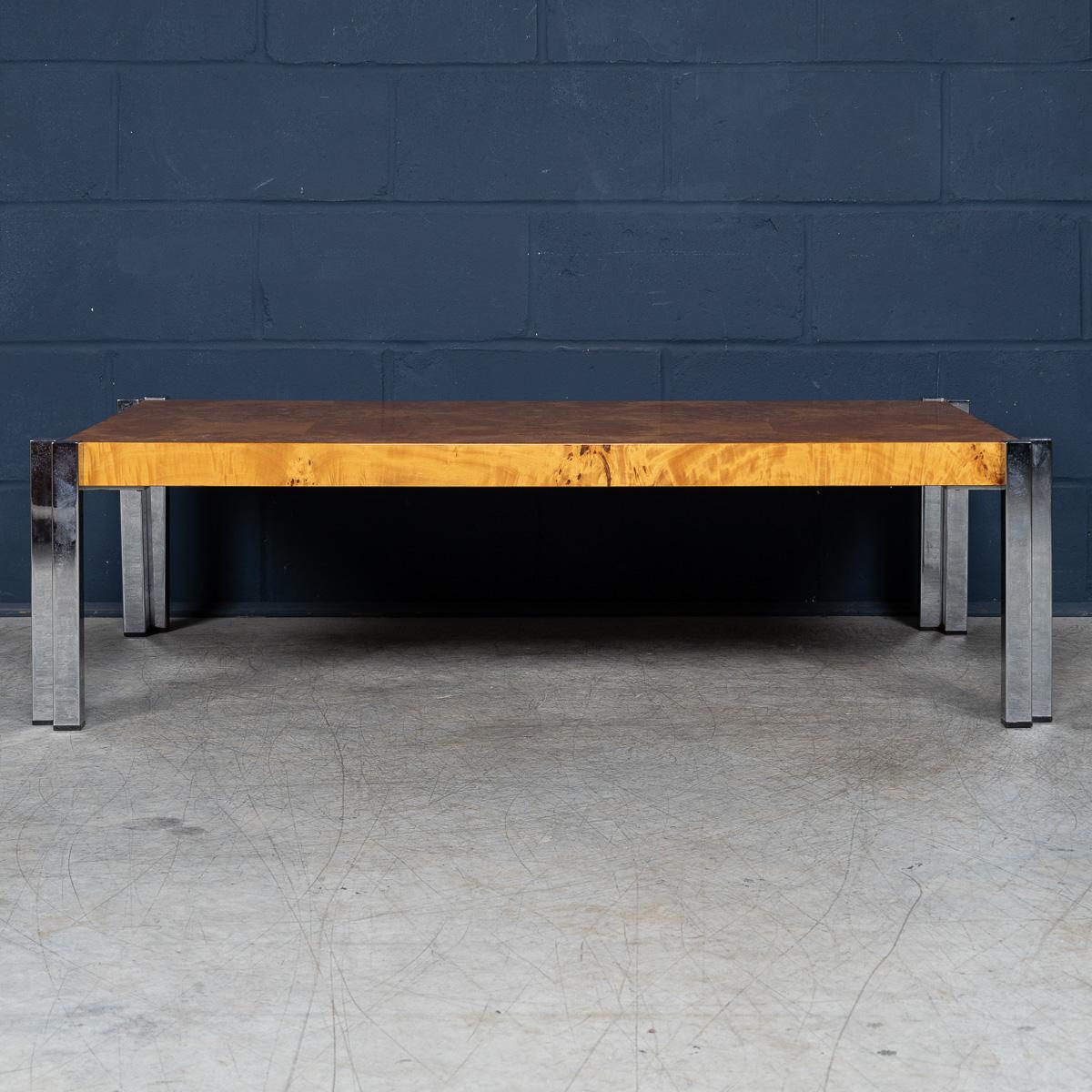 Vintage 20th Century Italian Chrome & Burr Walnut Coffee Table c.1980 For Sale 2