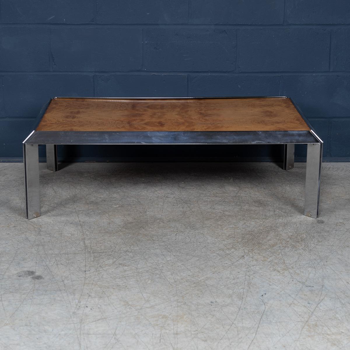 Vintage 20th Century Italian Chrome & Burr Walnut Coffee Table c.1980 For Sale 2