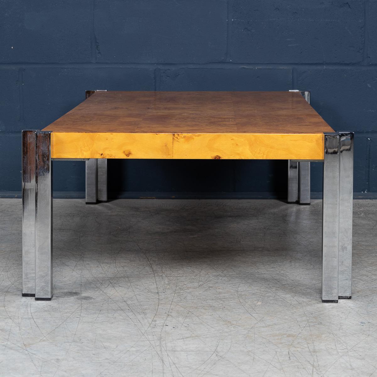 Vintage 20th Century Italian Chrome & Burr Walnut Coffee Table c.1980 For Sale 3