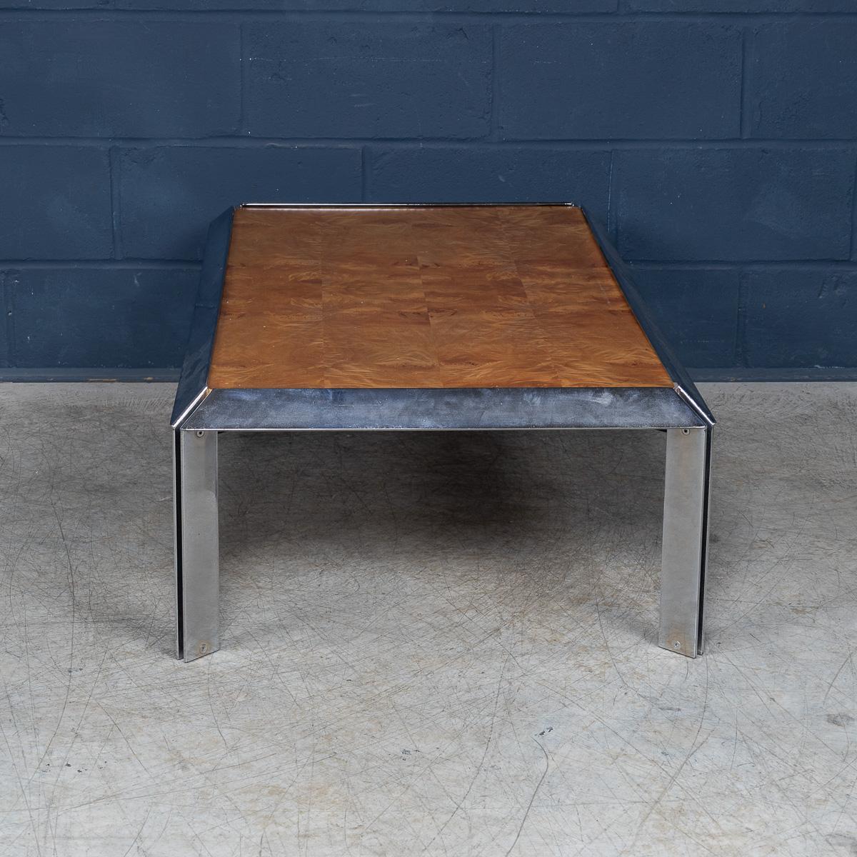 Vintage 20th Century Italian Chrome & Burr Walnut Coffee Table c.1980 For Sale 3