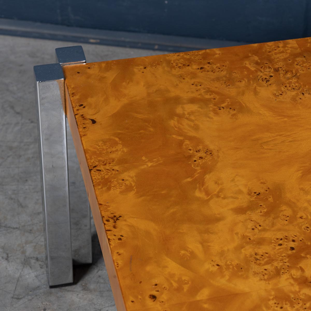 Vintage 20th Century Italian Chrome & Burr Walnut Coffee Table c.1980 For Sale 4