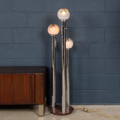 Vintage 20th Century Italian Chrome & Glass Floor Lamp By Mazzega c.1970