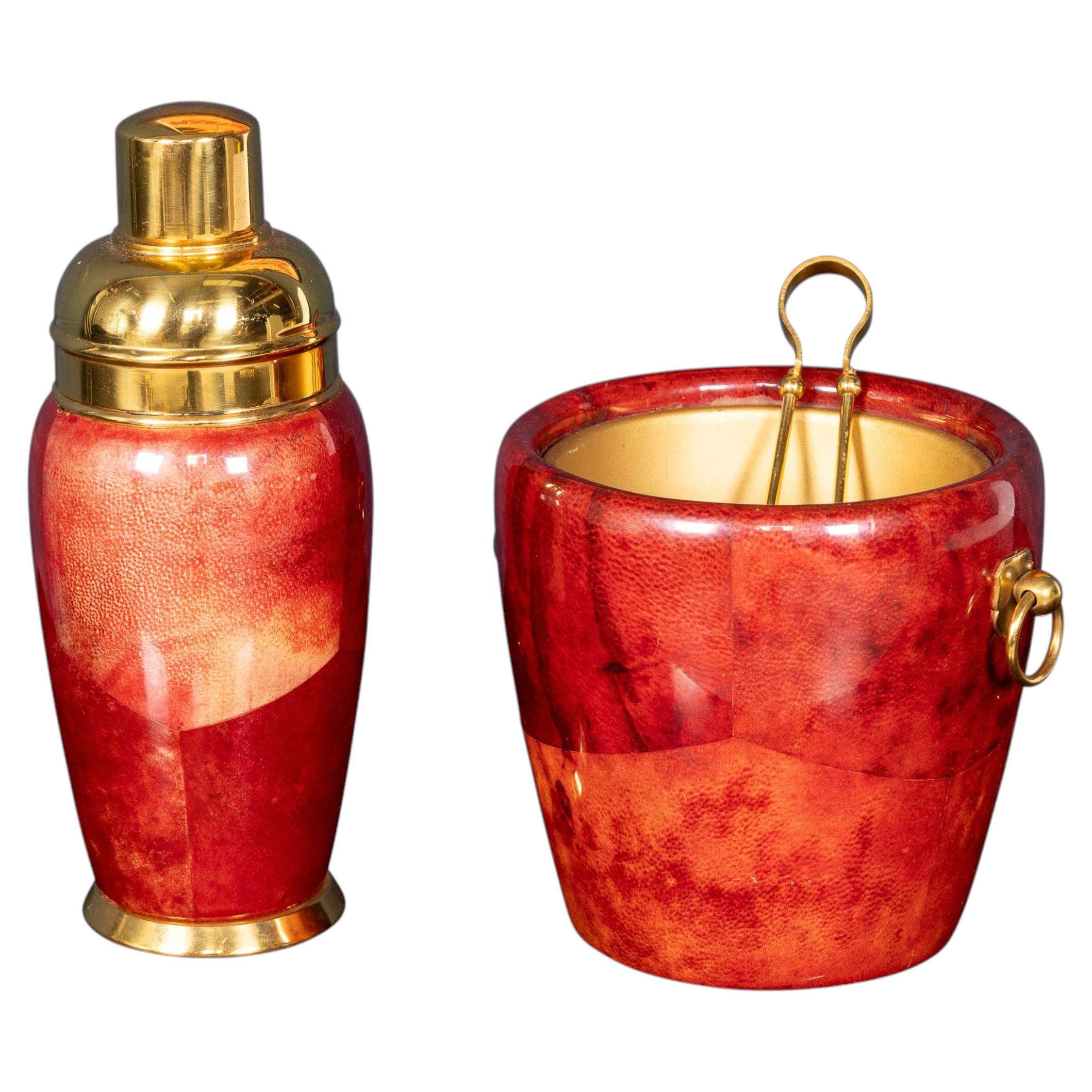 Vintage 20th Century Italian Cocktail Shaker & Ice Bucket By Aldo Tura c.1960