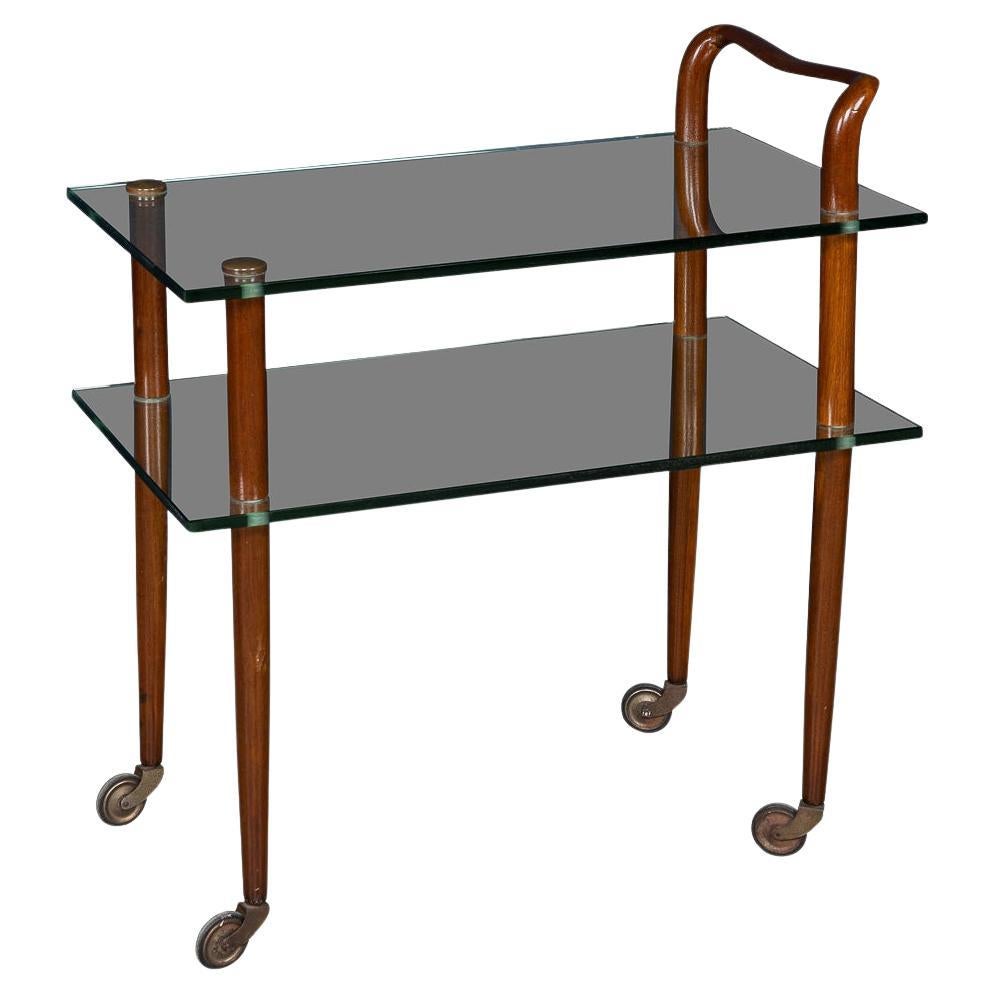 Vintage 20th Century Italian Glass & Mahogany Drinks Trolley c.1980
