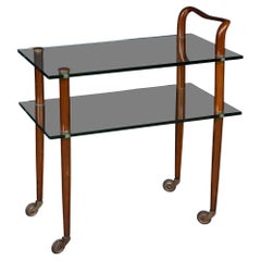 Vintage 20th Century Italian Glass & Mahogany Drinks Trolley c.1980